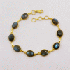 Natural Labradorite Brass Bracelet E - BZB999 18K Gold Plated Round 8x10mm Bezel Setting Brass Bracelet